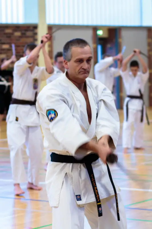 Jens Katana Training Lindow 2013 Kyokushinkai Karate Schwarzgurt Jens beim Kobudo Training mit einem echten Katana Schwert im Trainingslager Lindow 2013.